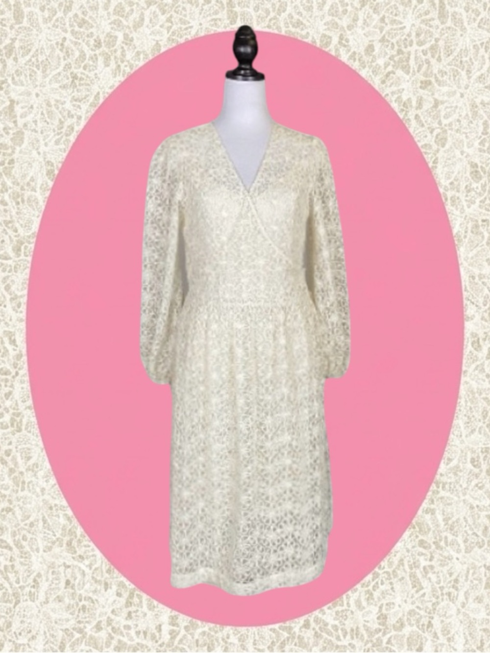 ModCloth NWT Bohemian Ivory Floral Lace Long Sleeve Midi Wrap Dress Size M